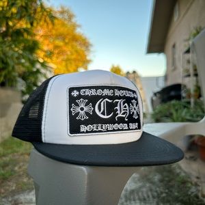 Chrome hearts hat “ch” hollywood black white flat brim